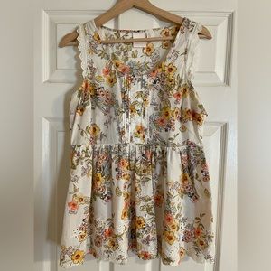 LC Lauren Conrad Floral Eyelet Baby Doll Top EUC